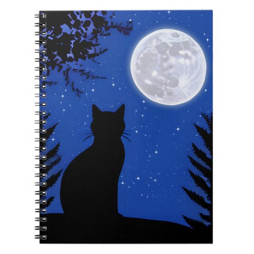 Cat Gazing at the Full Moon Notebook