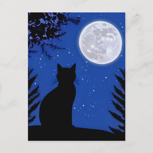 Cat Gazing at the Full Moon  Postcard