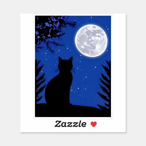 Cat Gazing at the Full Moon  Sticker