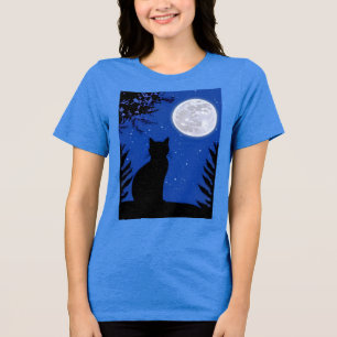 Cat Gazing at the Full Moon  Tri-Blend Shirt