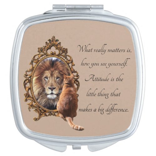 Cat Gazing Mirror Lion Inspirational Text Vintage 