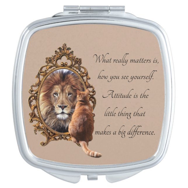 Cat Gazing Mirror Lion Inspirational Text Vintage  (Front)