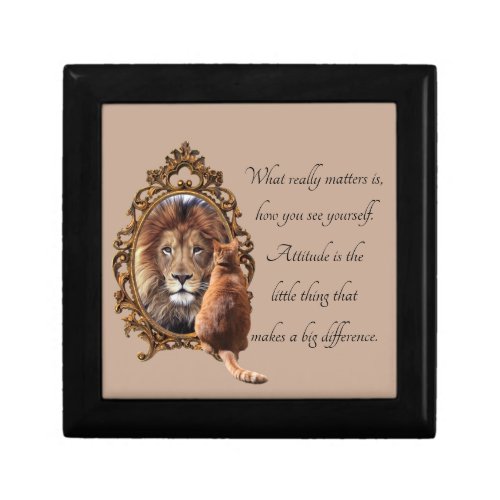 Cat Gazing Mirror Lion Inspirational Text Vintage  Gift Box
