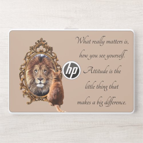 Cat Gazing Mirror Lion Inspirational Text Vintage  HP Laptop Skin