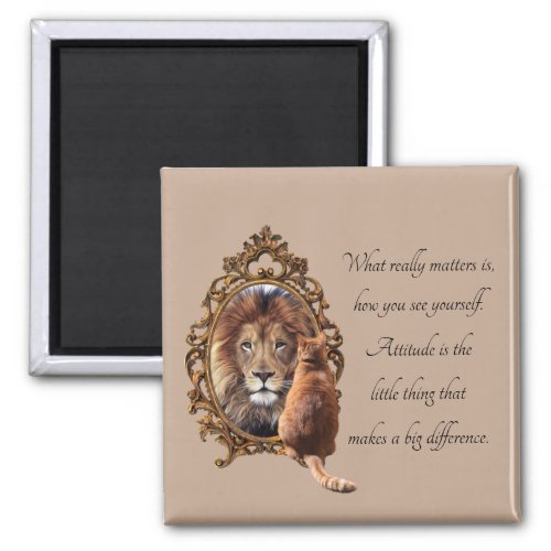 Cat Gazing Mirror Lion Inspirational Text Vintage  Magnet