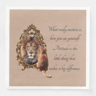 Cat Gazing Mirror Lion Inspirational Text Vintage Paper Dinner Napkins