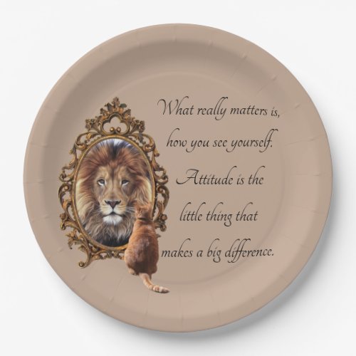 Cat Gazing Mirror Lion Inspirational Text Vintage  Paper Plates
