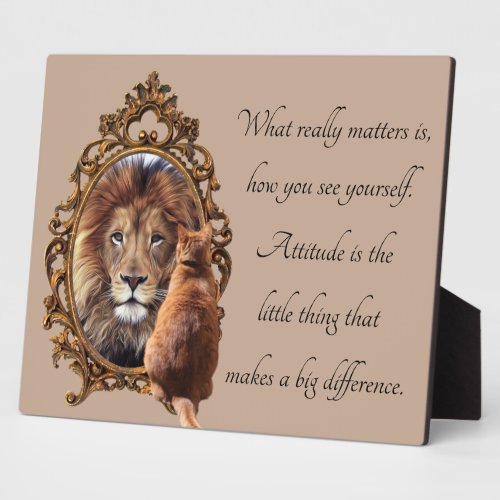 Cat Gazing Mirror Lion Inspirational Text Vintage  Plaque