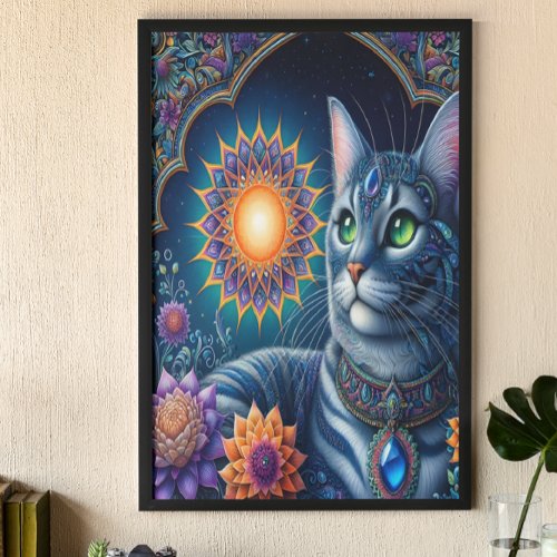Cat Gazing Under a Starry Sky at Midnight Poster