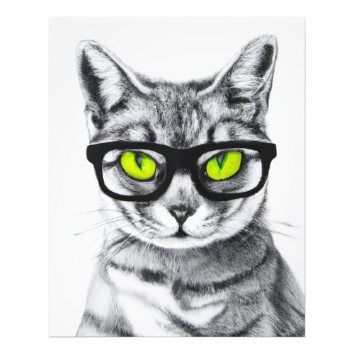 Cat Geek With Yellow Eyes Wearing Glasses Photo Print