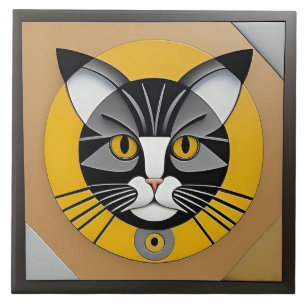 Cat Geometric Artwork Ceramic Tile