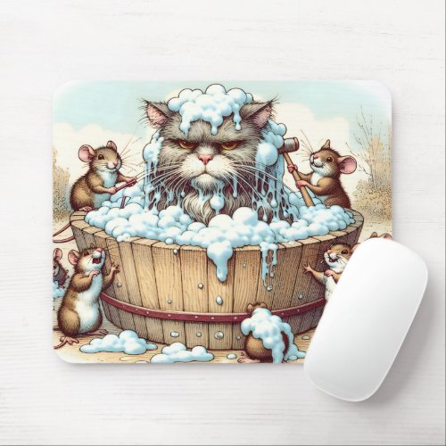 Cat Getting A Bath Mouse Pad