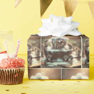 Cat Getting A Bath Wrapping Paper