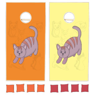 Cat getting ready to jump cornhole set