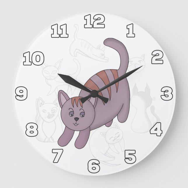 Cat getting ready to jump large clock (Front)