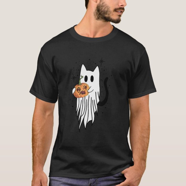 Cat Ghost Pumpkin Halloween Style For Cat T-Shirt (Front)