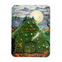 CAT GHOSTS IN NINE LIVES CEMETERY, SPOOKY FOLK ART MAGNET