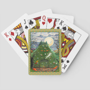 CAT GHOSTS IN NINE LIVES CEMETERY, SPOOKY FOLK ART POKER CARDS