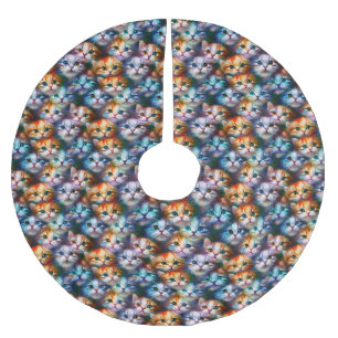 Cat Gift   Cute Cat Faces Brushed Polyester Tree Skirt