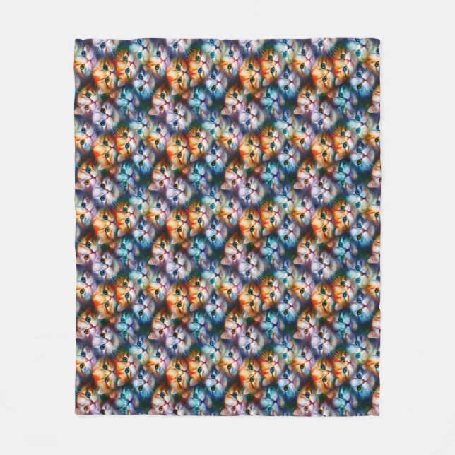 Cat Gift | Cute Cat Faces Fleece Blanket (Front)