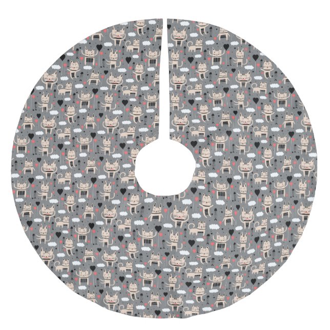 Cat Gift | Cute Cat Pattern Childish Brushed Polyester Tree Skirt (Front)