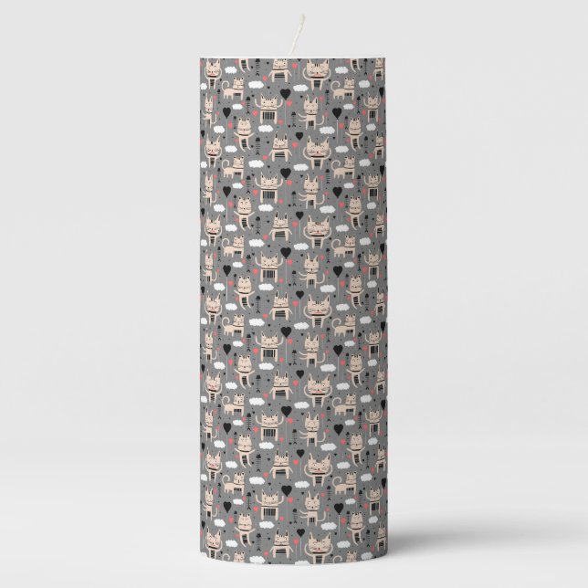 Cat Gift | Cute Cat Pattern Childish Pillar Candle (Front)