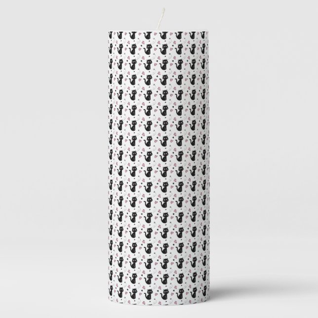Cat Gift | Cute Cat Pattern Seamless Background Pillar Candle (Front)