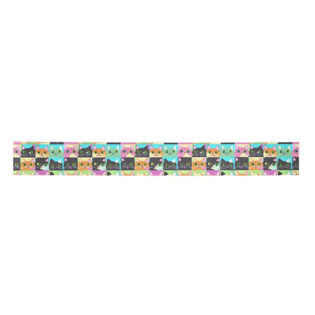 Cat Gift | Cute Kawaii Cat Pattern Satin Ribbon (Front)