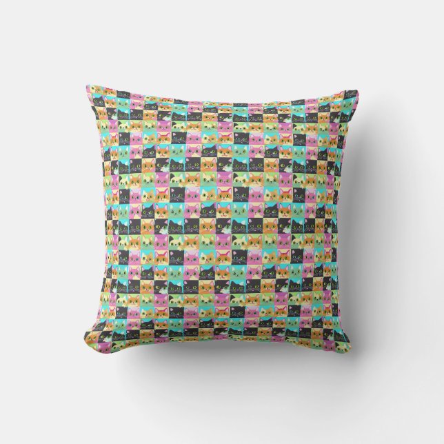 Cat Gift | Cute Kawaii Cat Pattern Throw Pillow (Front)