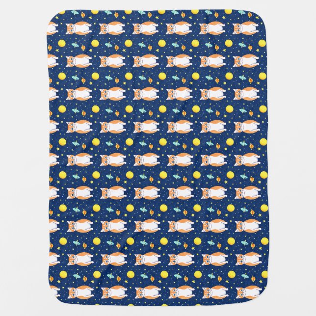 Cat Gift | Space Cat Pattern Graphic Baby Blanket (Front)