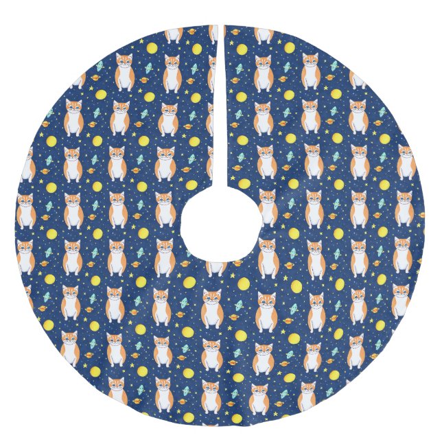 Cat Gift | Space Cat Pattern Graphic Brushed Polyester Tree Skirt (Front)