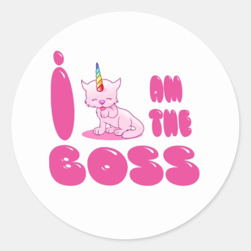 Cat Gift Spruch Einhorn Wisdom Boss Classic Round Sticker