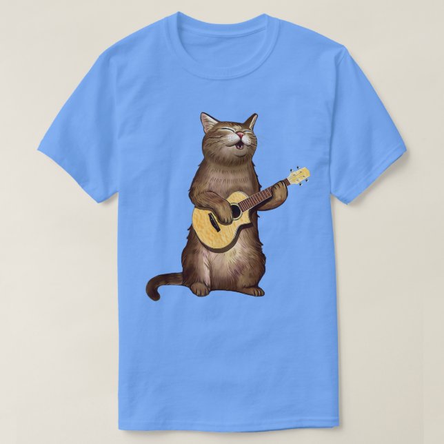 Cat gifts for cat lovers funny playing ukulele T  T-Shirt (Design Front)