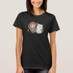 cat, girl and tulips T-Shirt