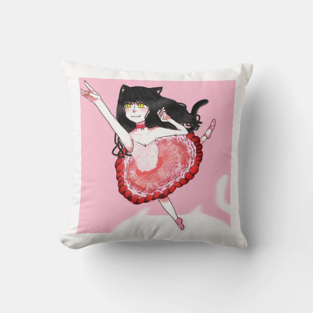 Cat Girl Ballerina Throw Pillow (Front)