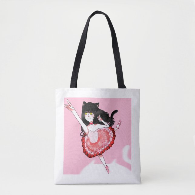 Cat Girl Ballerina Tote Bag (Front)