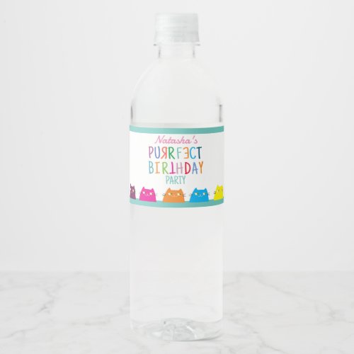 Cat Girl Birthday Party Water Bottle Label
