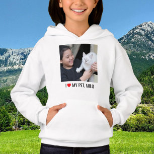 Cat Girl Kids Love Pet Photo Red Heart Black White Hoodie