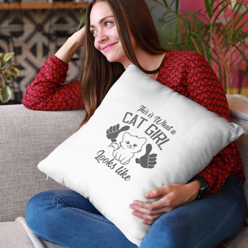 Cat Girl Looks Like Thumbs Up Throw Pillow