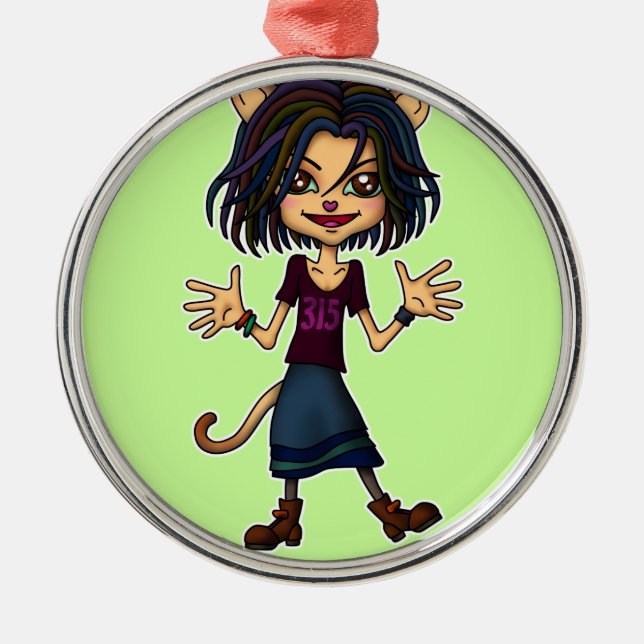 cat girl metal ornament (Front)