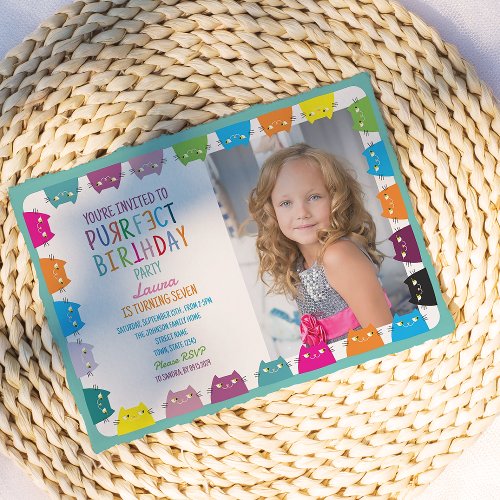 Cat Girl Photo Birthday Party Invitation