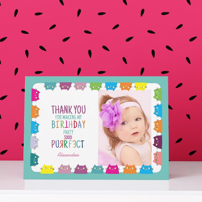 Cat Girl Photo Birthday Thank You Card (Creator Uploaded)