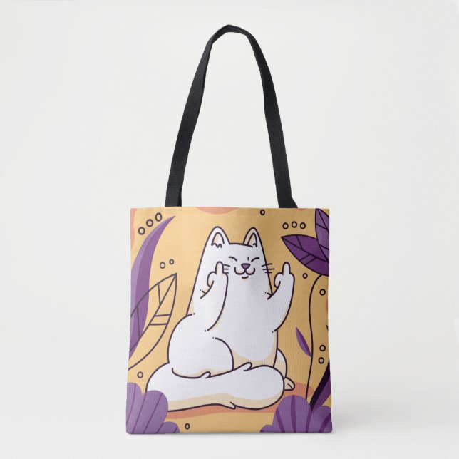 Cat giving the finger tote bag (Front)