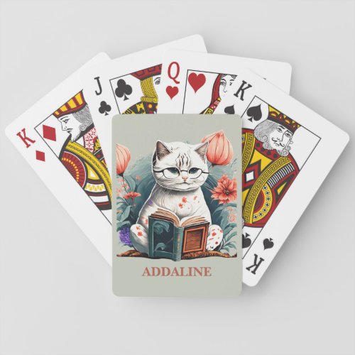 Cat Glasses Reading Book Name  Playing Cards
