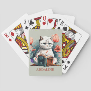 Cat Glasses Reading Book Name Poker Cards