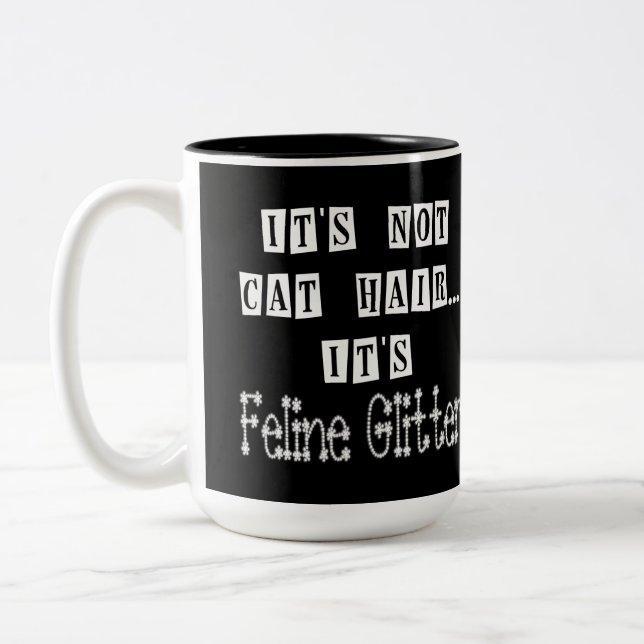 Cat Glitter Humor Two-Tone Coffee Mug (Left)
