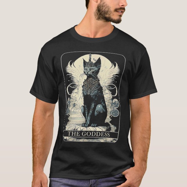 Cat Goddess Black Cat Tarot Card T-Shirt (Front)