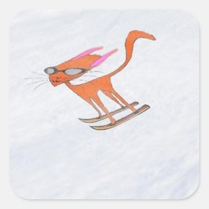 Cat Goes Skiing Square Sticker