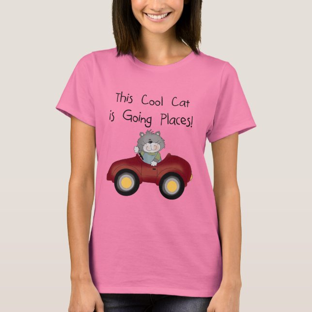 Cat Going Places Red Car tshirts and Gifts (Front)