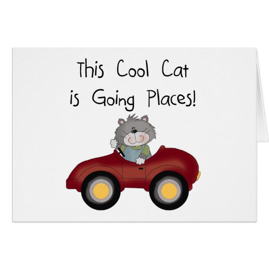 Cat Going Places Red Car tshirts and Gifts Cards (Front Horizontal)